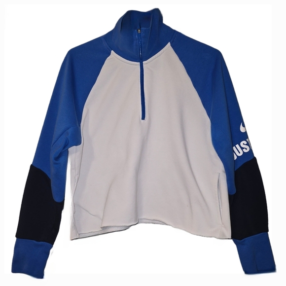 Nike Dri Fit Quarter Zip "Just Do It" Blue  Color Block Sweater - Small - Picture 1 of 6